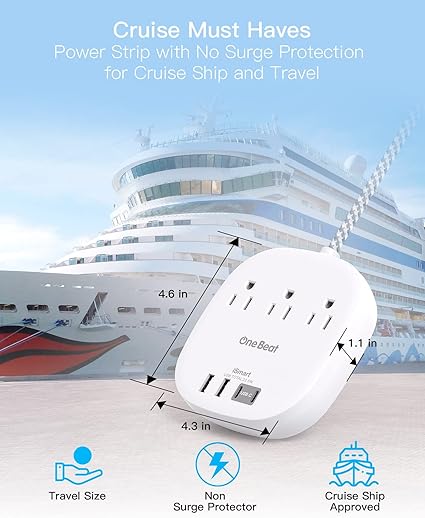 Power Bar w/o Surge Protection with USB-C and 3 outlets for travel use
