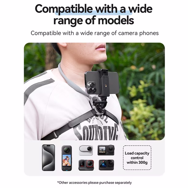 Telesin U-Shaped Neck Holder Mount 2.0 Max flexible silicone collar with magnetic quick-release camera housing.