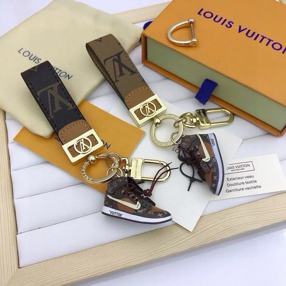Louis Vuitton monogram leather keychain shaped like a miniature Air Jordan 1 sneaker