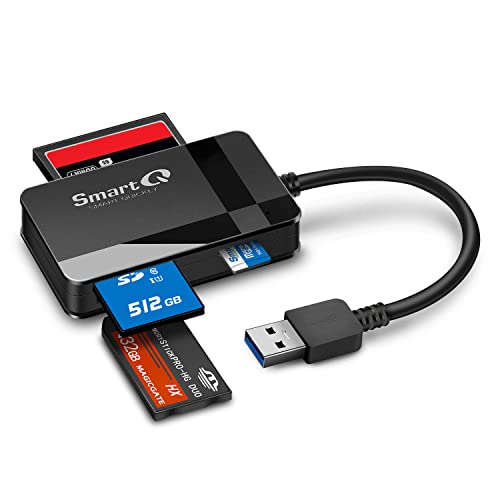 SmartQ C368 USB 3.0 multi-card reader in matte black plastic with connected USB cable