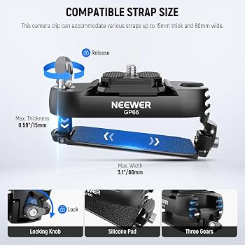 Camera Capture Clip Mount securely attached to a backpack shoulder strap for hands-free camera carrying